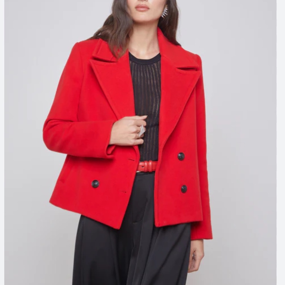 Ann Taylor women's red wool double Breast pea coat jacket, XS